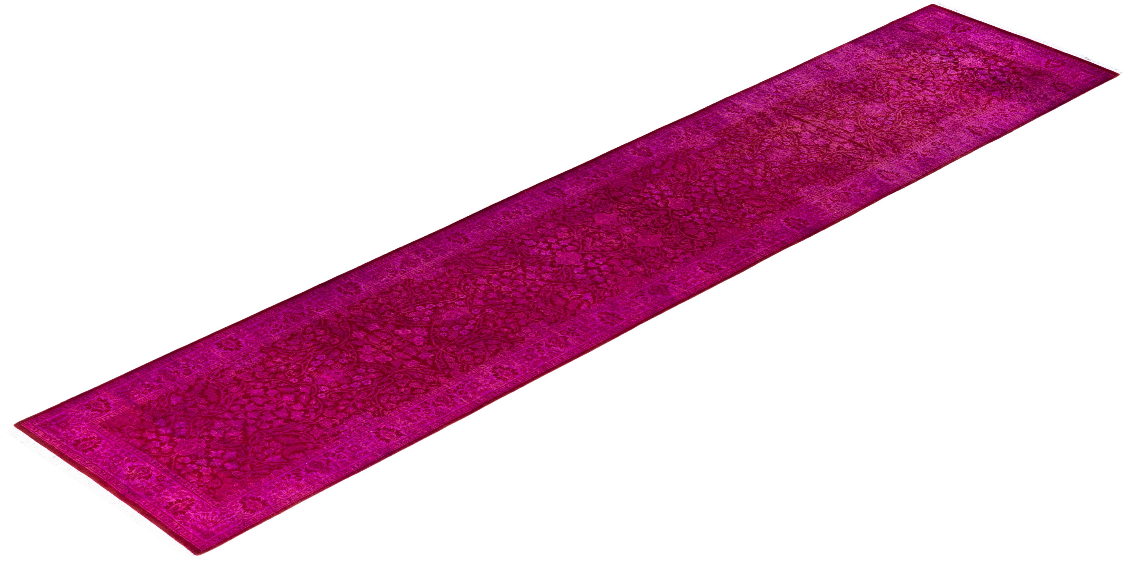 Contemporary Overdyed Hand Knotted Wool Pink Runner 2' 7