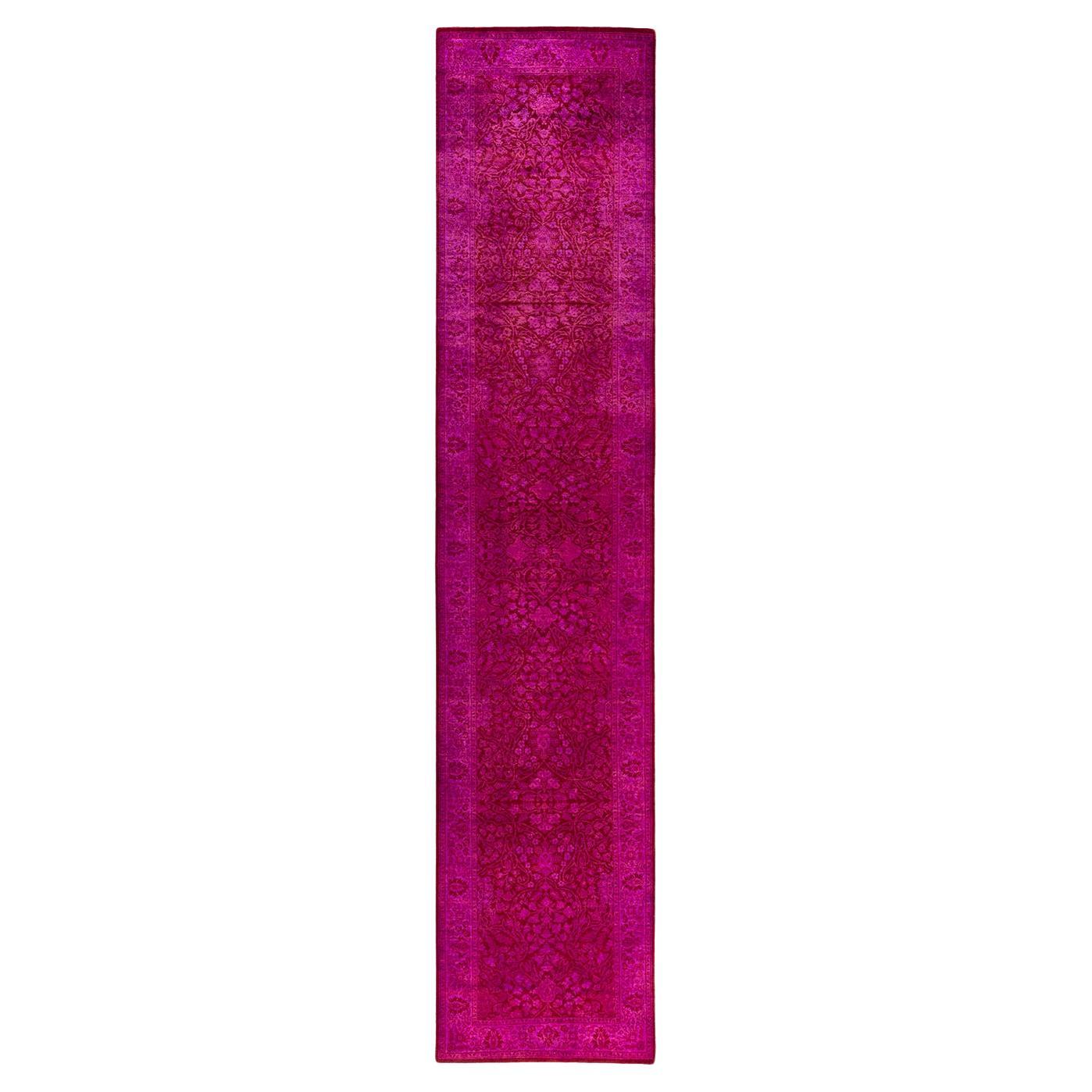 Contemporary Overdyed Hand Knotted Wool Pink Runner 2' 7" x 12' 6"