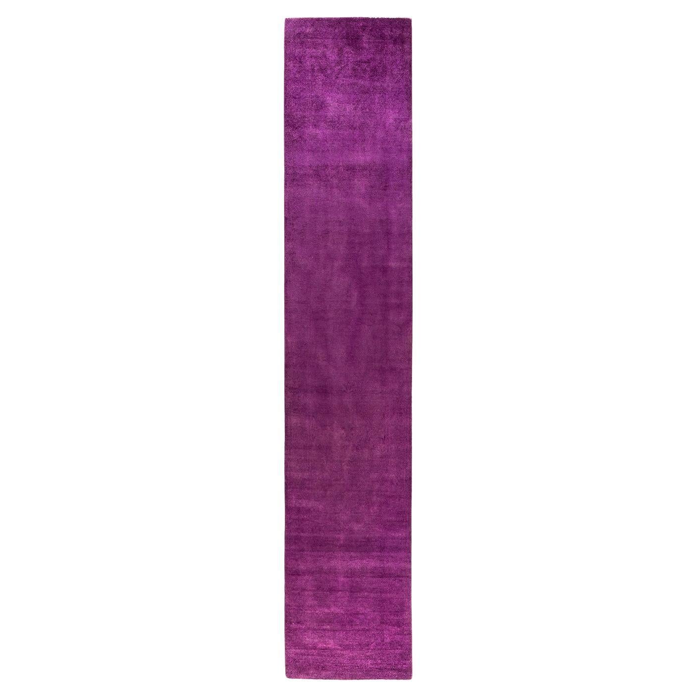 Contemporary Overdyed Hand Knotted Wool Pink Runner 2' 7" x 13' 9"