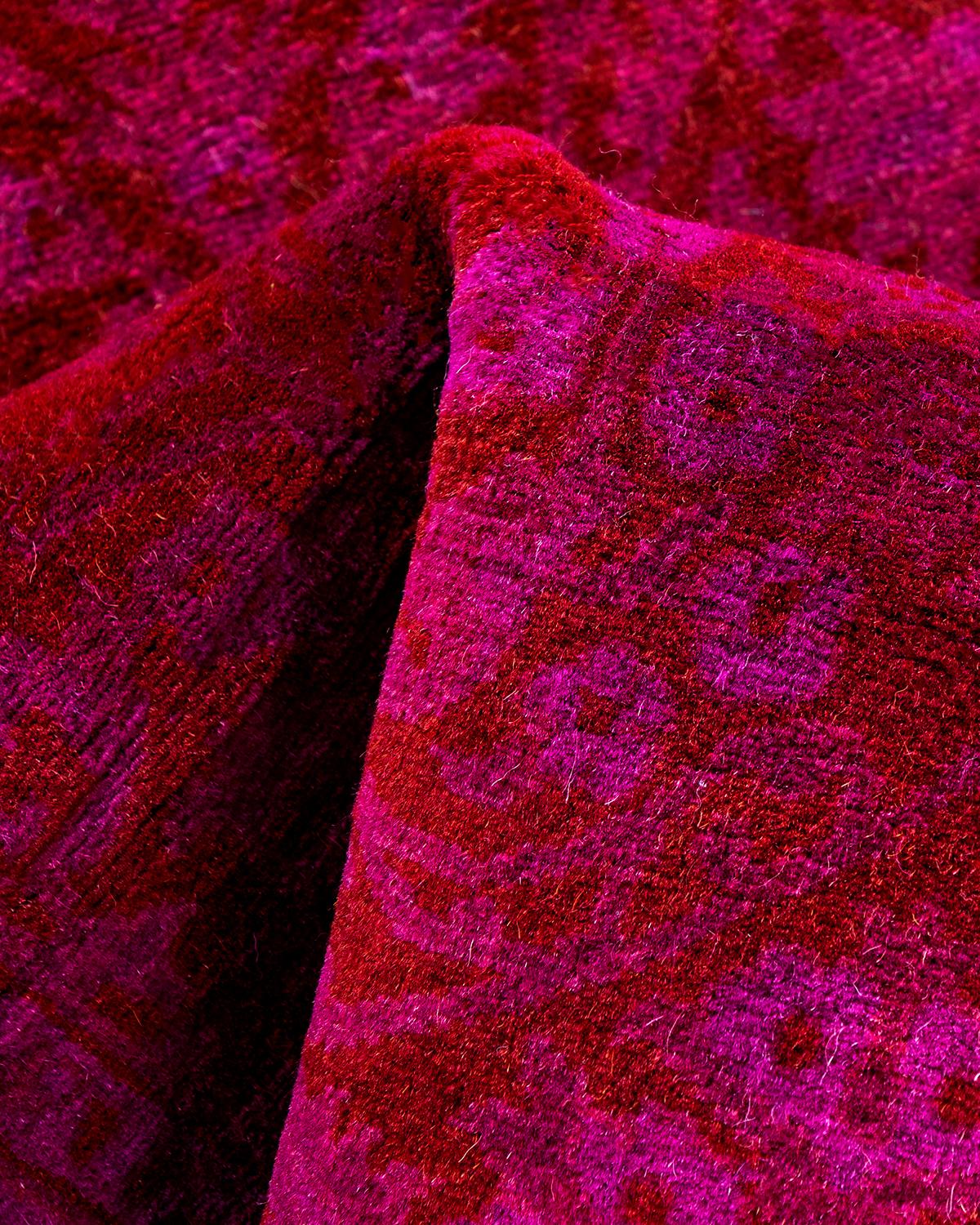 Traves de Mesa Contemporáneo de Lana Sobreteñida y Anudada a Mano Rosa 2' 9