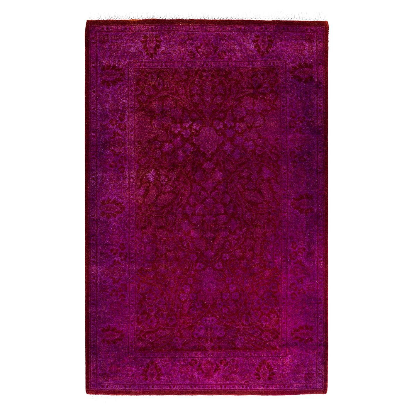 Contemporary Overdyed Hand Knotted Wool Pink Runner 2' 9" x 4' 3"