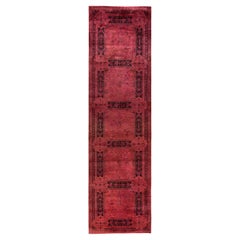 Tapis de course Contemporary en laine surteinte nouée à la main rose 3' 1" x 11' 7"