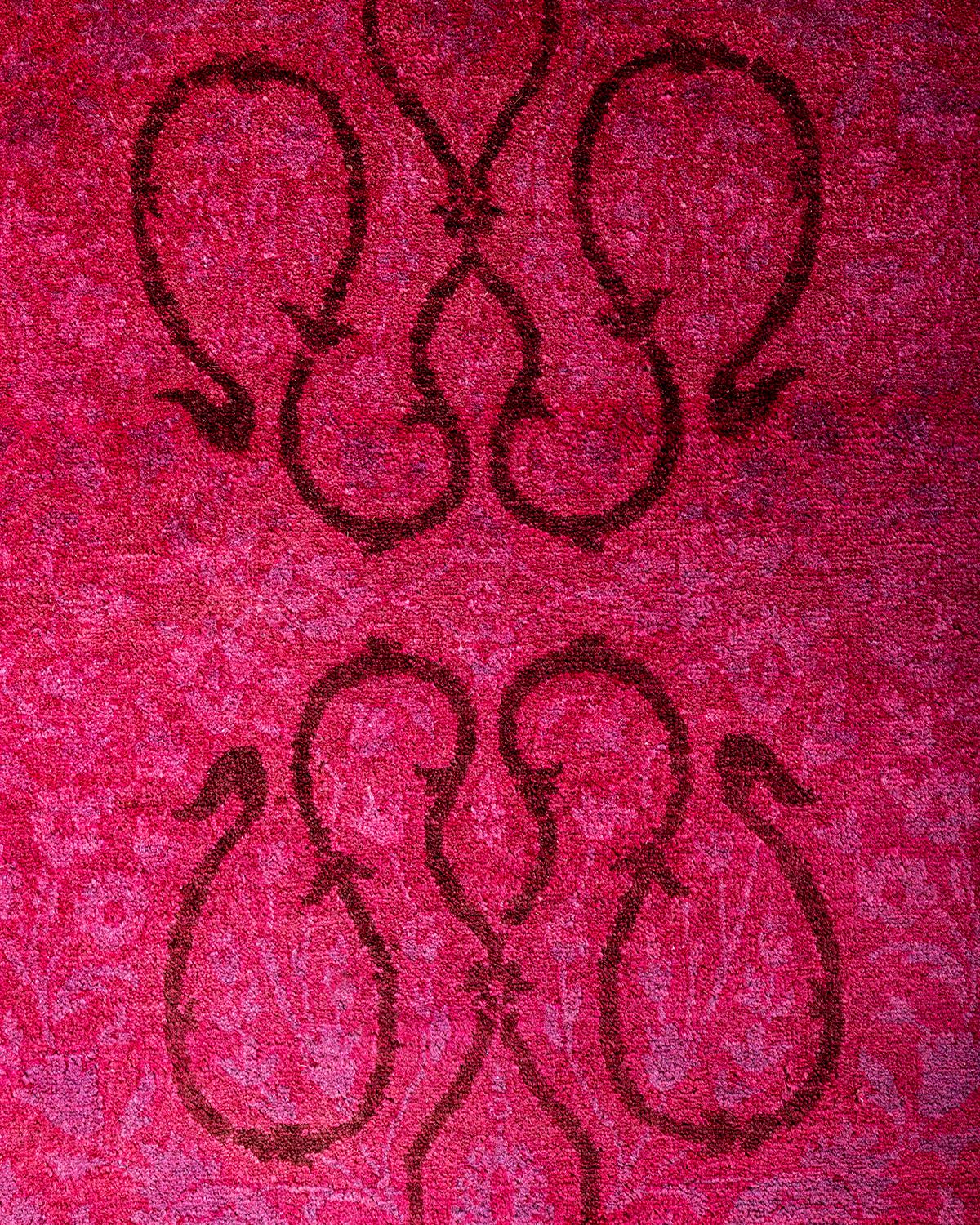 Contemporary Overdyed Alfombra de lana anudada a mano rosa 5' 2