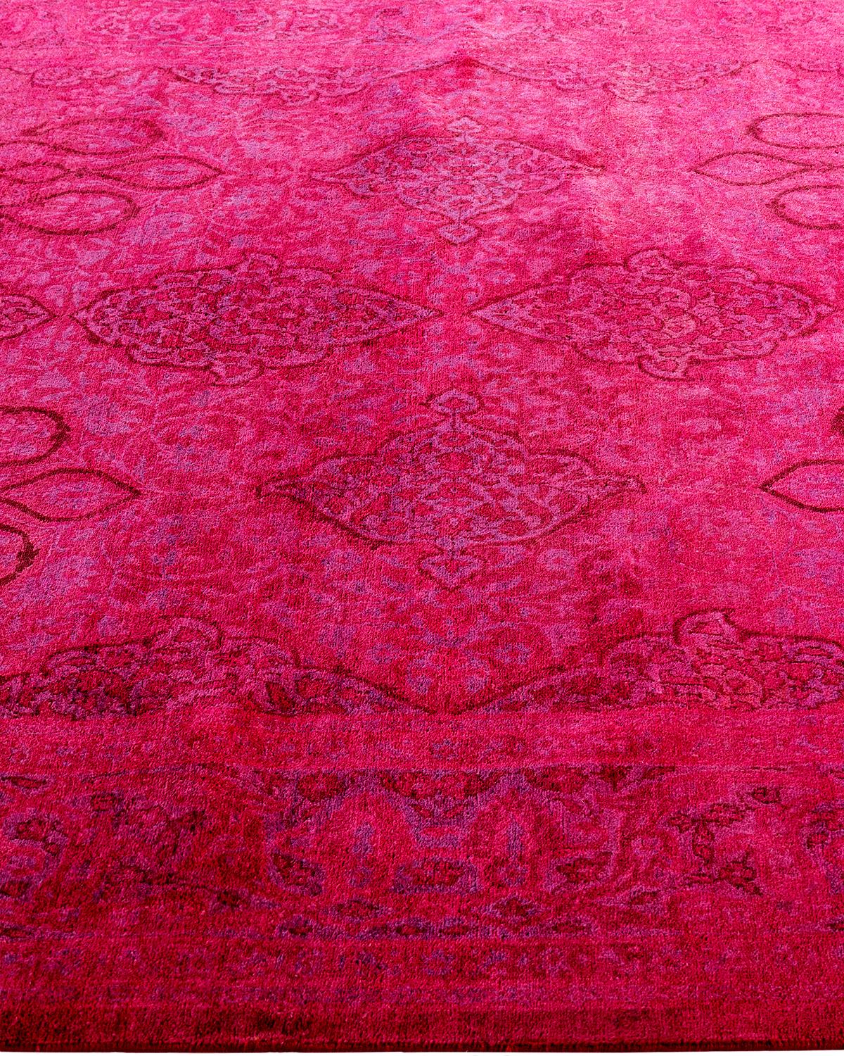 Contemporary Overdyed Alfombra de lana anudada a mano rosa 5' 2