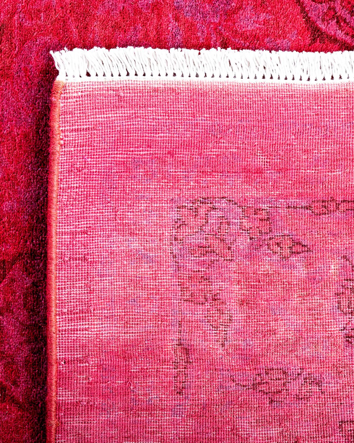 Contemporary Overdyed Alfombra de lana anudada a mano rosa 5' 2