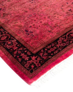 Contemporary Overdyed Hand Knotted Wool Pink Runner