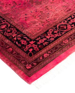 Contemporary Overdyed Hand Knotted Wool Pink Runner