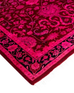 Contemporary Overdyed Hand Knotted Wool Pink Runner