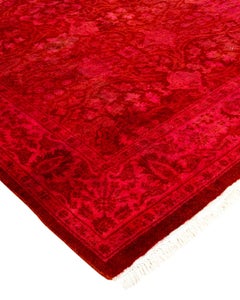 Contemporary Overdyed Hand Knotted Wool Pink Runner