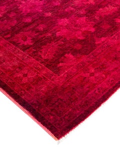 Contemporary Overdyed Hand Knotted Wool Pink Runner