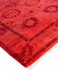 Contemporary Overdyed Hand Knotted Wool Pink Runner