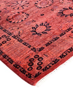 Contemporary Overdyed Hand Knotted Wool Pink Runner