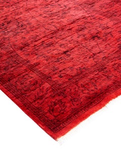 Contemporary Overdyed Hand Knotted Wool Pink Runner