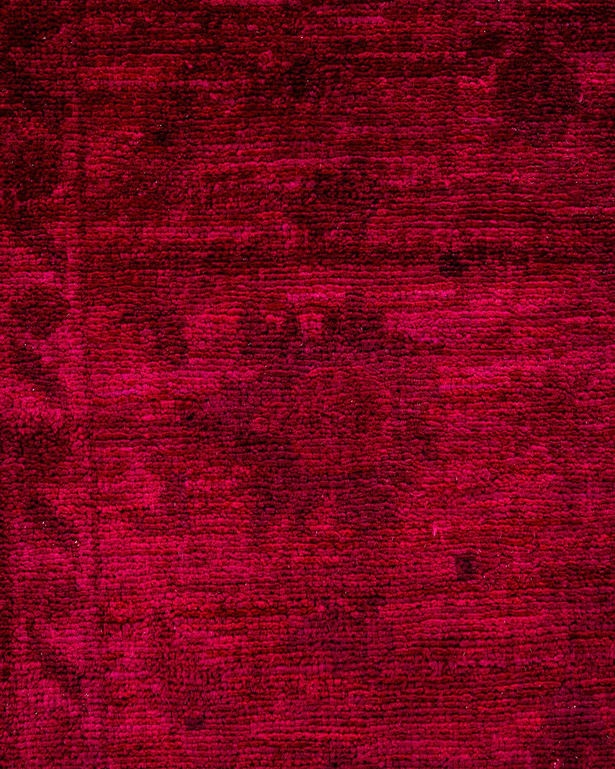 Pakistani Contemporary Overdyed Hand Knotted Wool Pink Runner For Sale