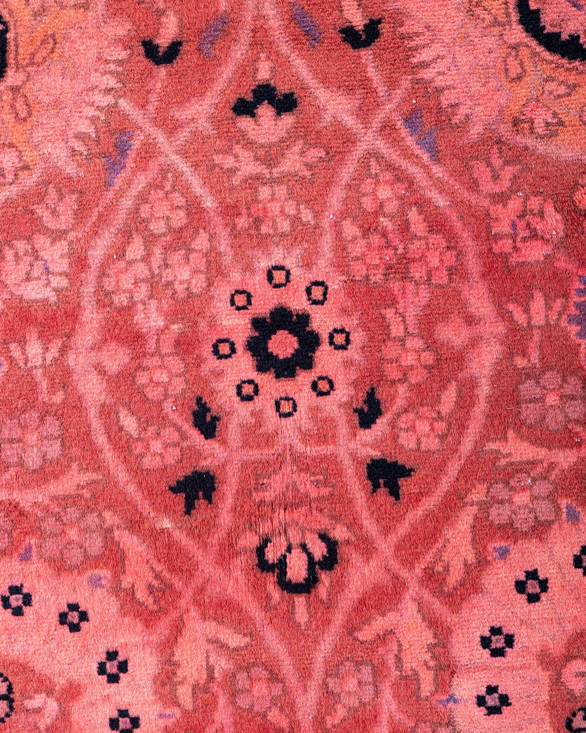 Pakistani Contemporary Overdyed Hand Knotted Wool Pink Runner For Sale