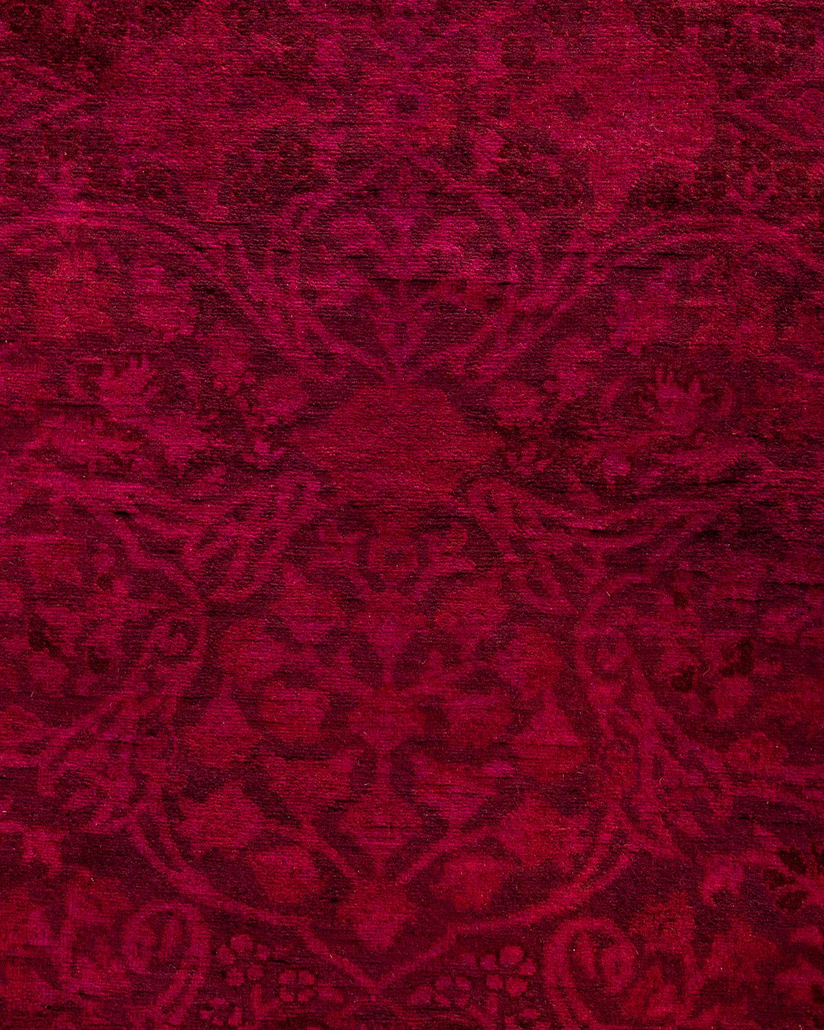 Pakistani Contemporary Overdyed Hand Knotted Wool Pink Runner For Sale