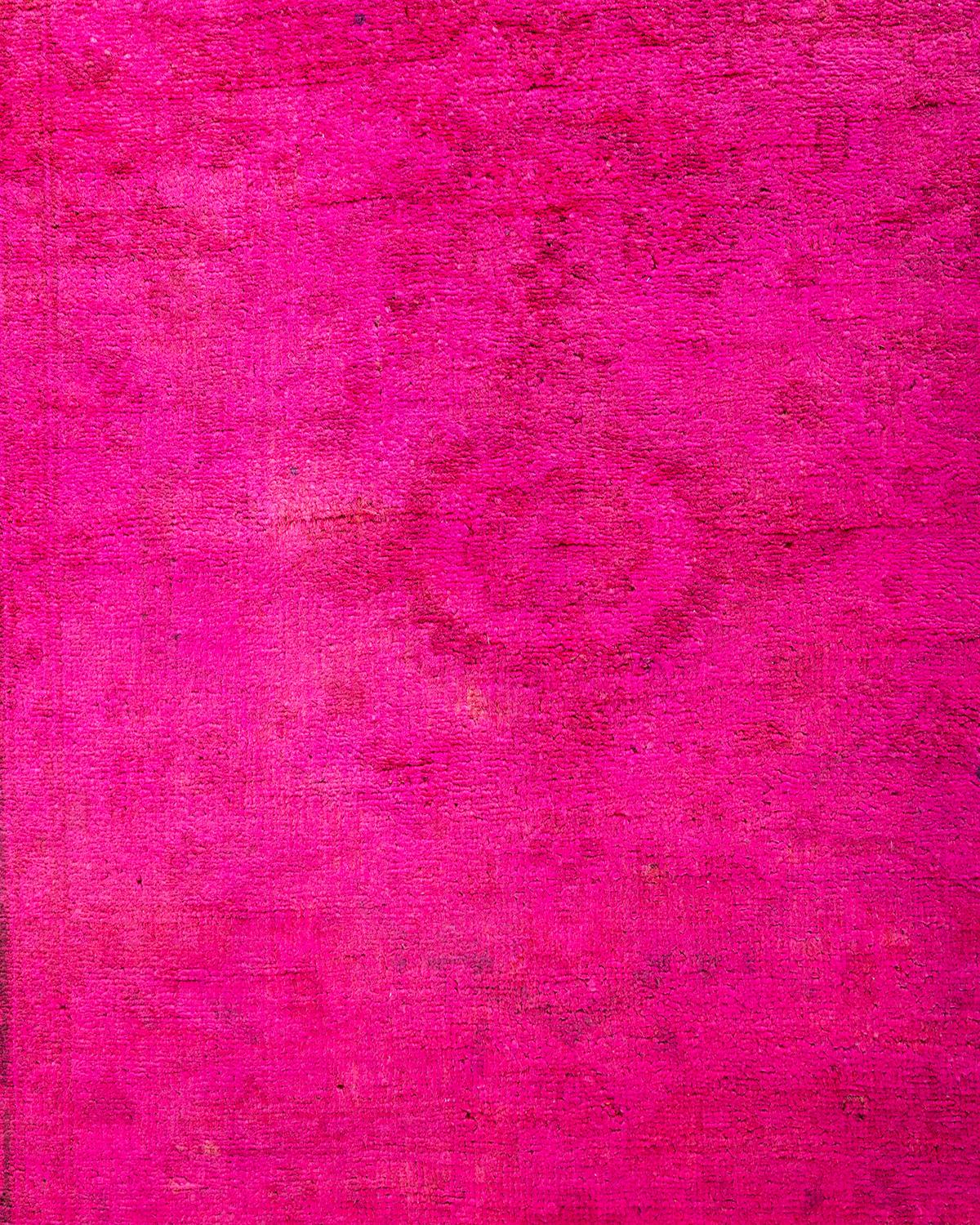 Pakistani Contemporary Overdyed Hand Knotted Wool Pink Runner For Sale
