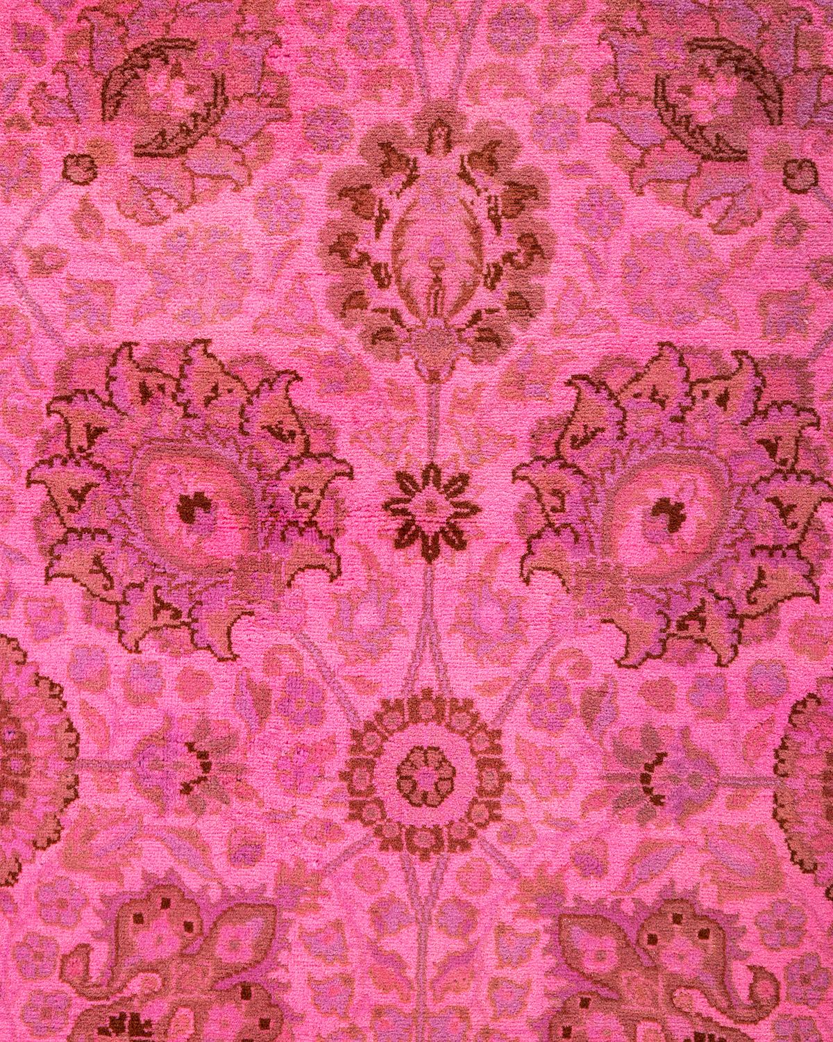 Pakistani Contemporary Overdyed Hand Knotted Wool Pink Runner For Sale