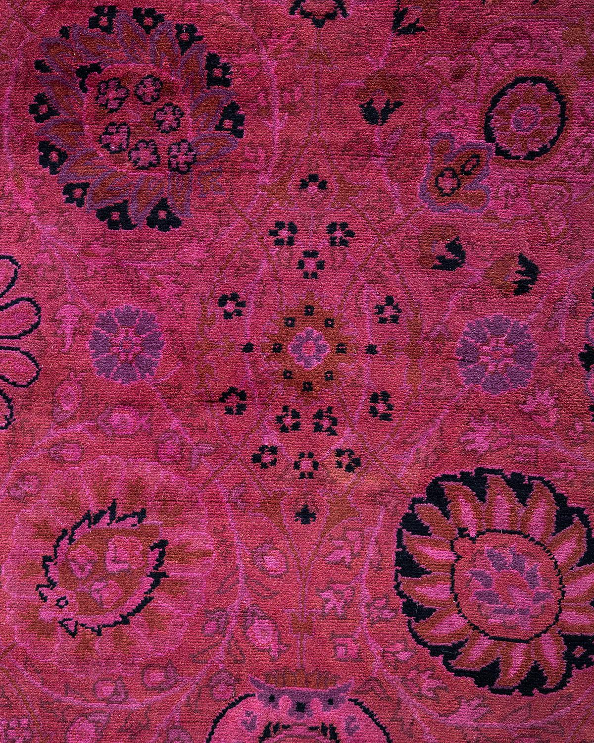 Pakistani Contemporary Overdyed Hand Knotted Wool Pink Runner For Sale