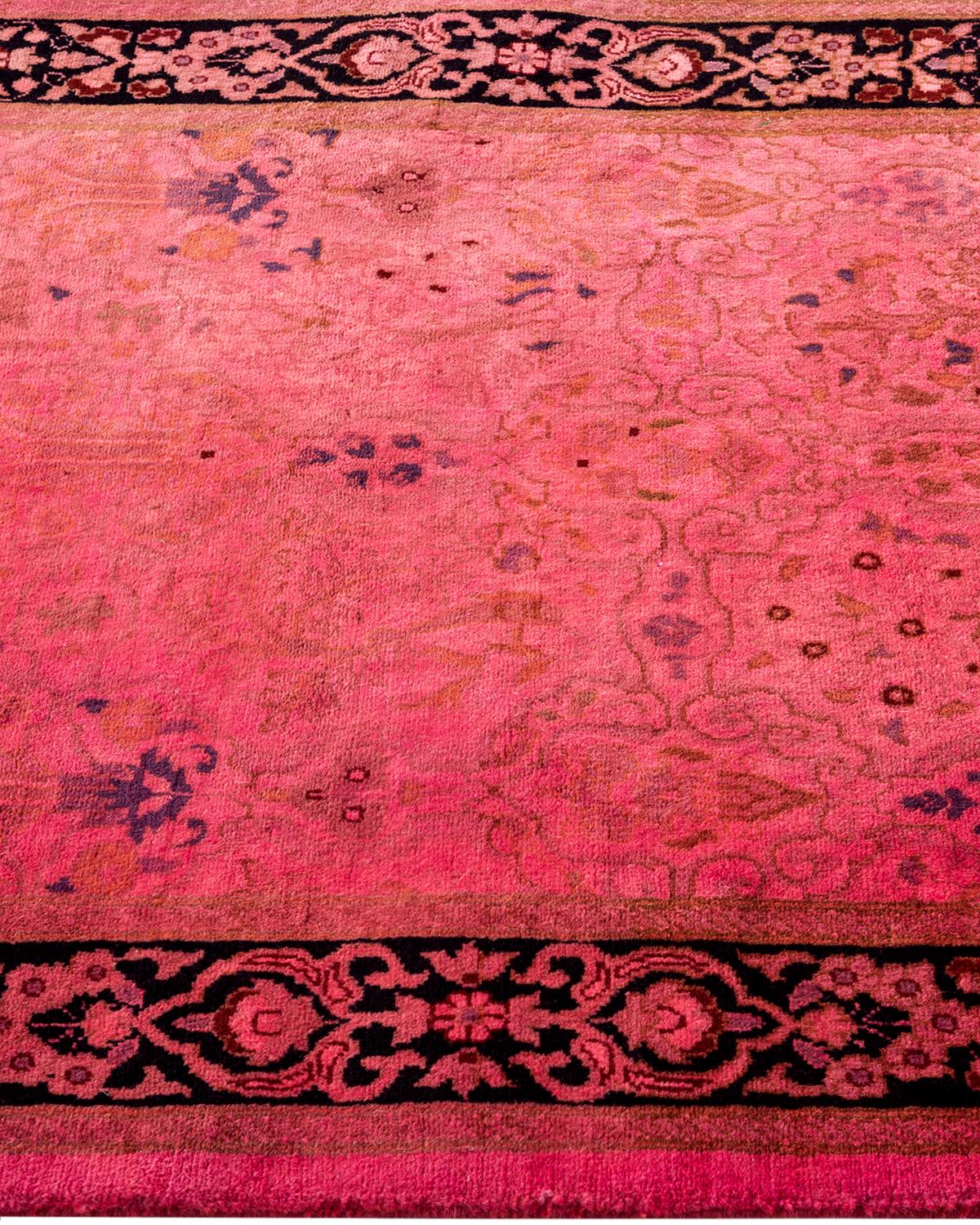 Contemporary Overdyed Hand Knotted Wool Pink Runner In New Condition For Sale In Norwalk, CT