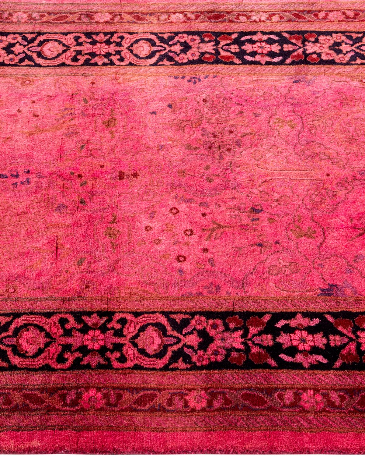 Contemporary Overdyed Hand Knotted Wool Pink Runner In New Condition For Sale In Norwalk, CT