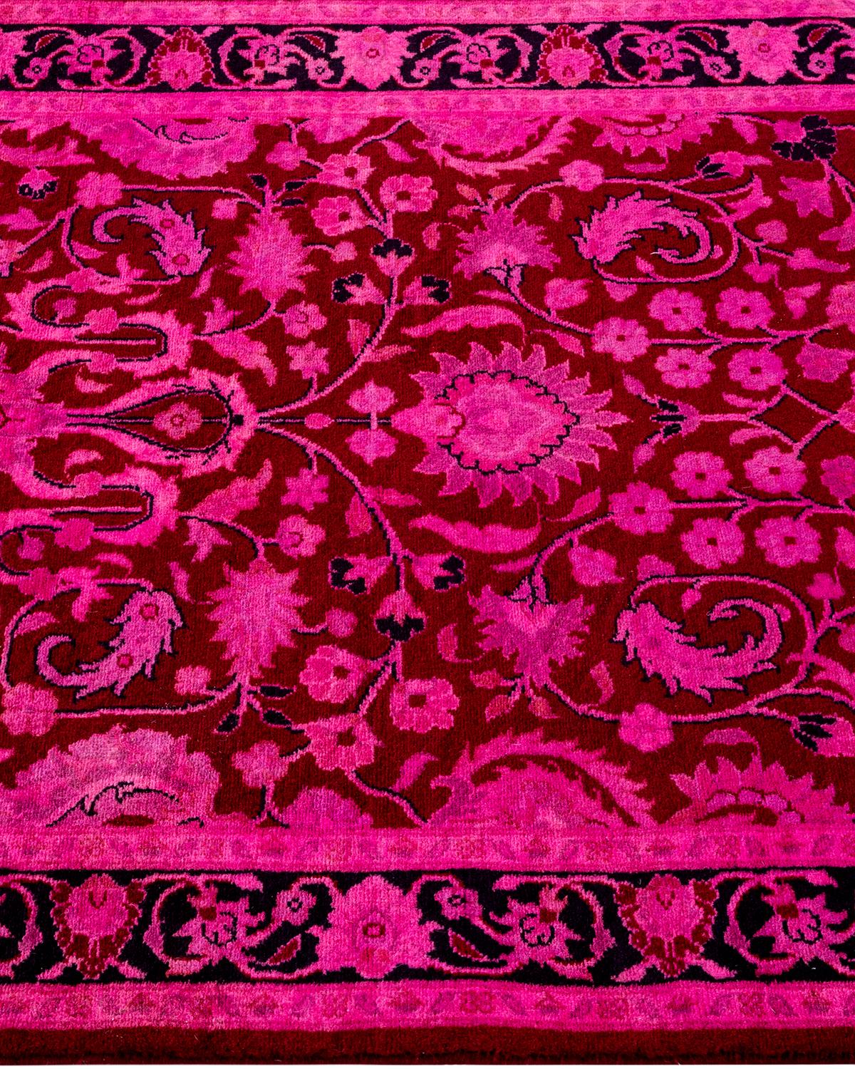 Contemporary Overdyed Hand Knotted Wool Pink Runner In New Condition For Sale In Norwalk, CT