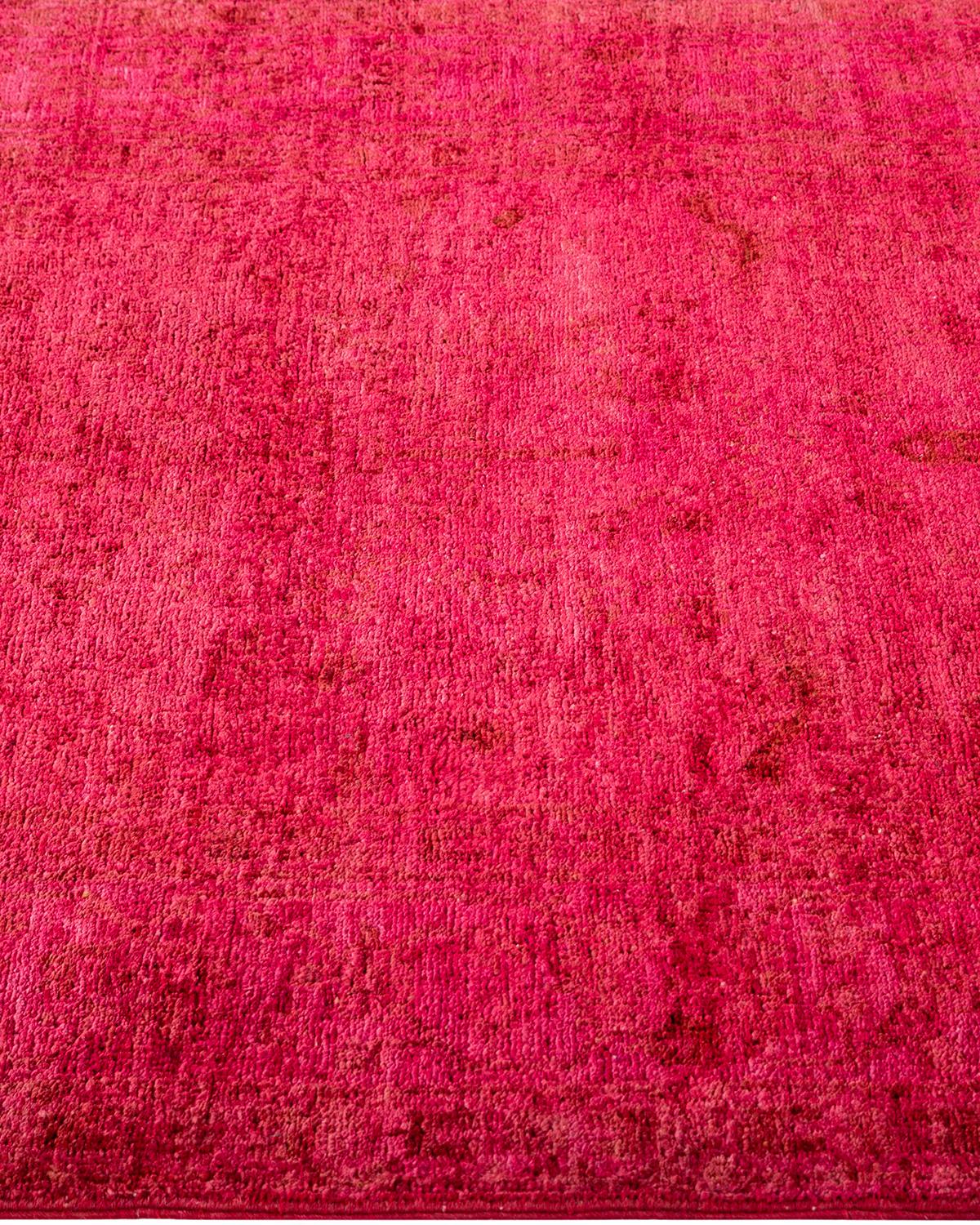 Contemporary Overdyed Hand Knotted Wool Pink Runner In New Condition For Sale In Norwalk, CT