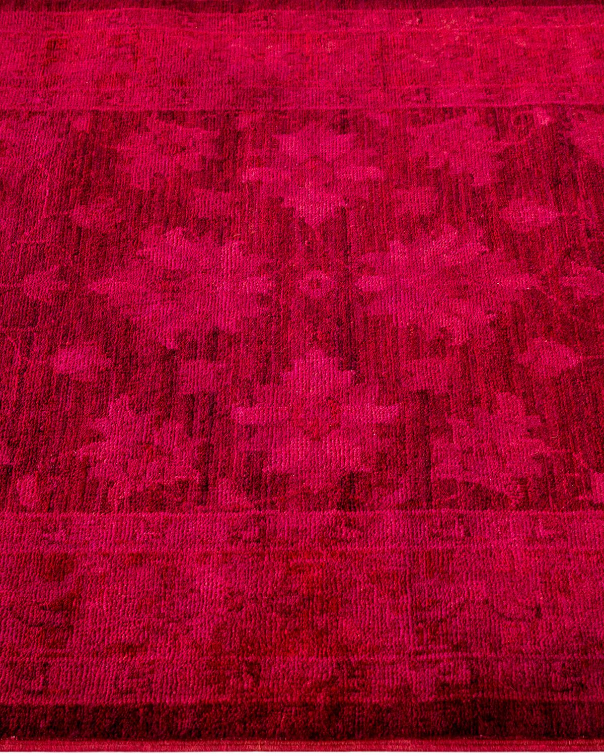 Contemporary Overdyed Hand Knotted Wool Pink Runner In New Condition For Sale In Norwalk, CT