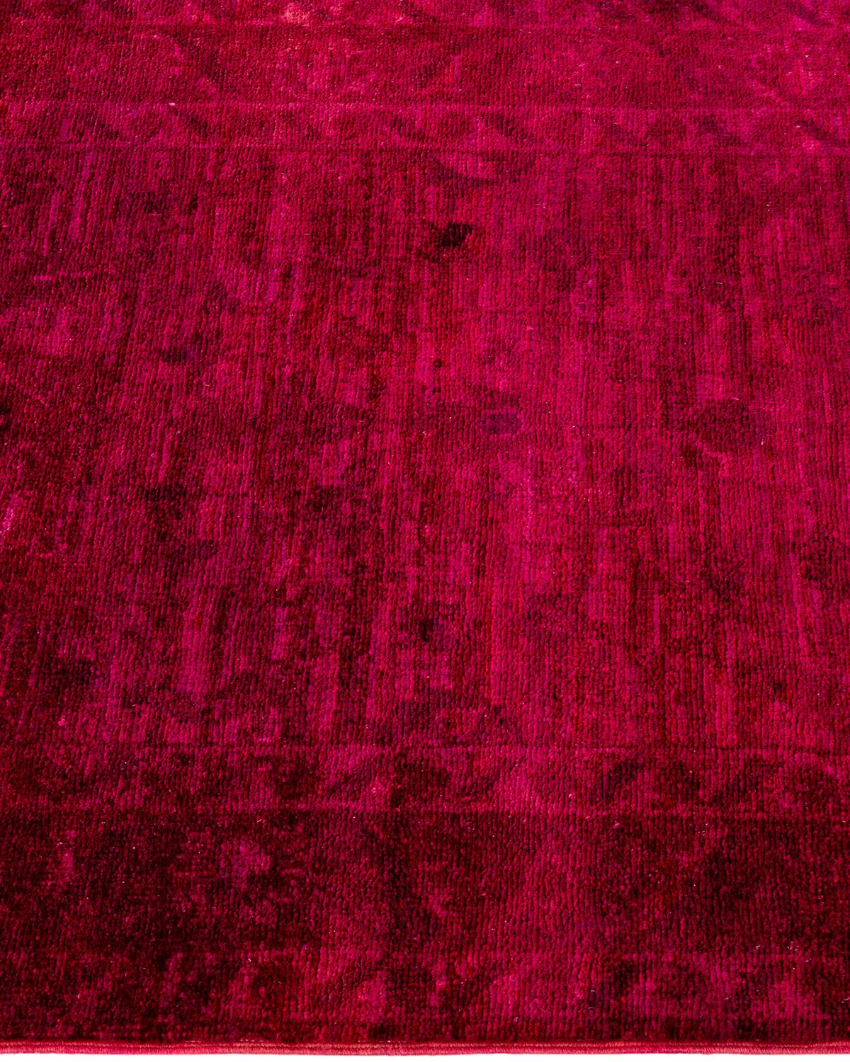 Contemporary Overdyed Hand Knotted Wool Pink Runner In New Condition For Sale In Norwalk, CT