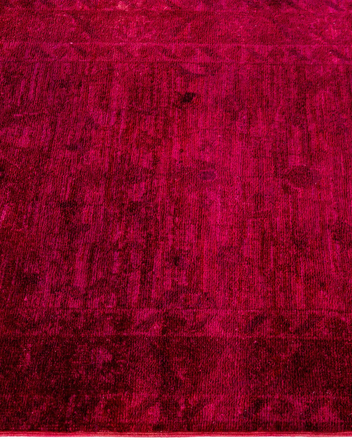 Contemporary Overdyed Hand Knotted Wool Pink Runner In New Condition For Sale In Norwalk, CT