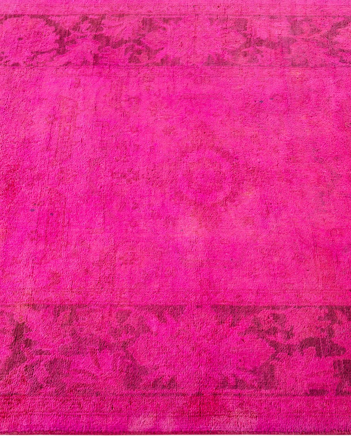 Contemporary Overdyed Hand Knotted Wool Pink Runner In New Condition For Sale In Norwalk, CT