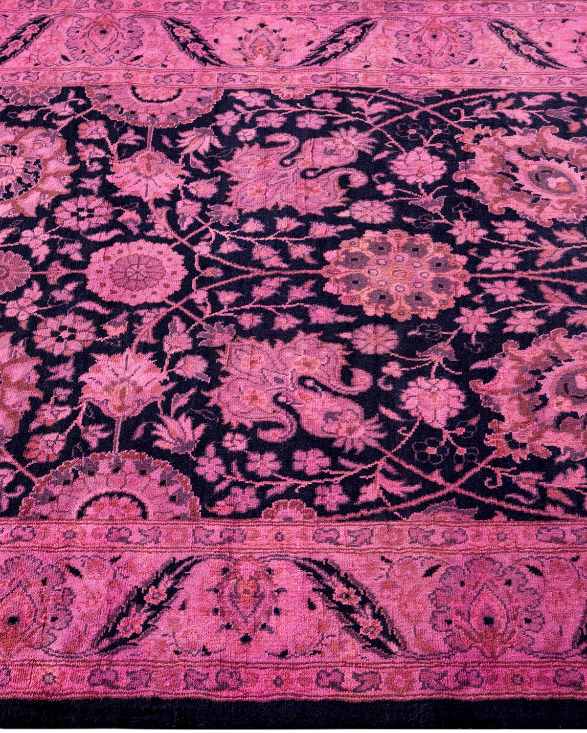 Contemporary Overdyed Hand Knotted Wool Pink Runner In New Condition For Sale In Norwalk, CT