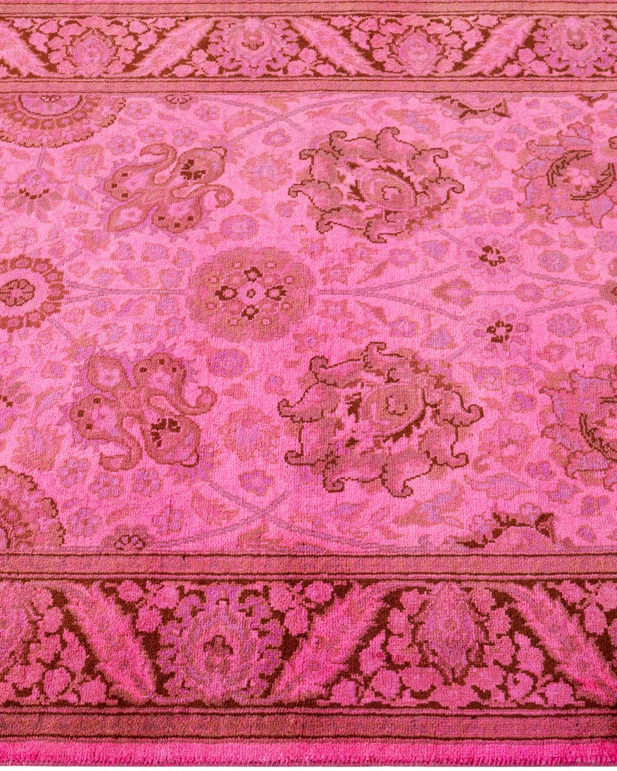 Contemporary Overdyed Hand Knotted Wool Pink Runner In New Condition For Sale In Norwalk, CT