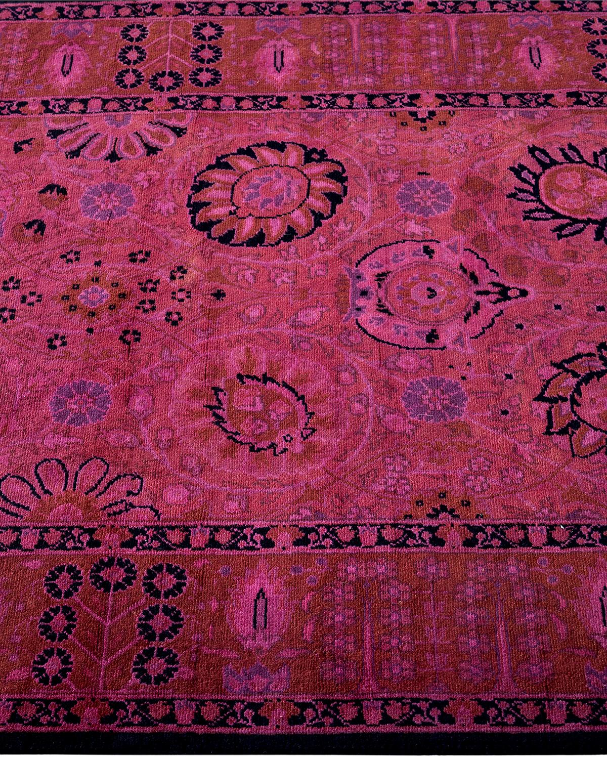 Contemporary Overdyed Hand Knotted Wool Pink Runner In New Condition For Sale In Norwalk, CT