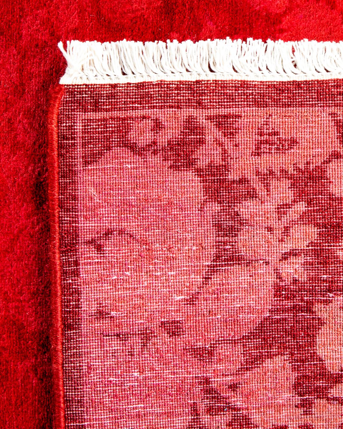 Contemporary Overdyed Hand Knotted Wool Pink Runner For Sale 1