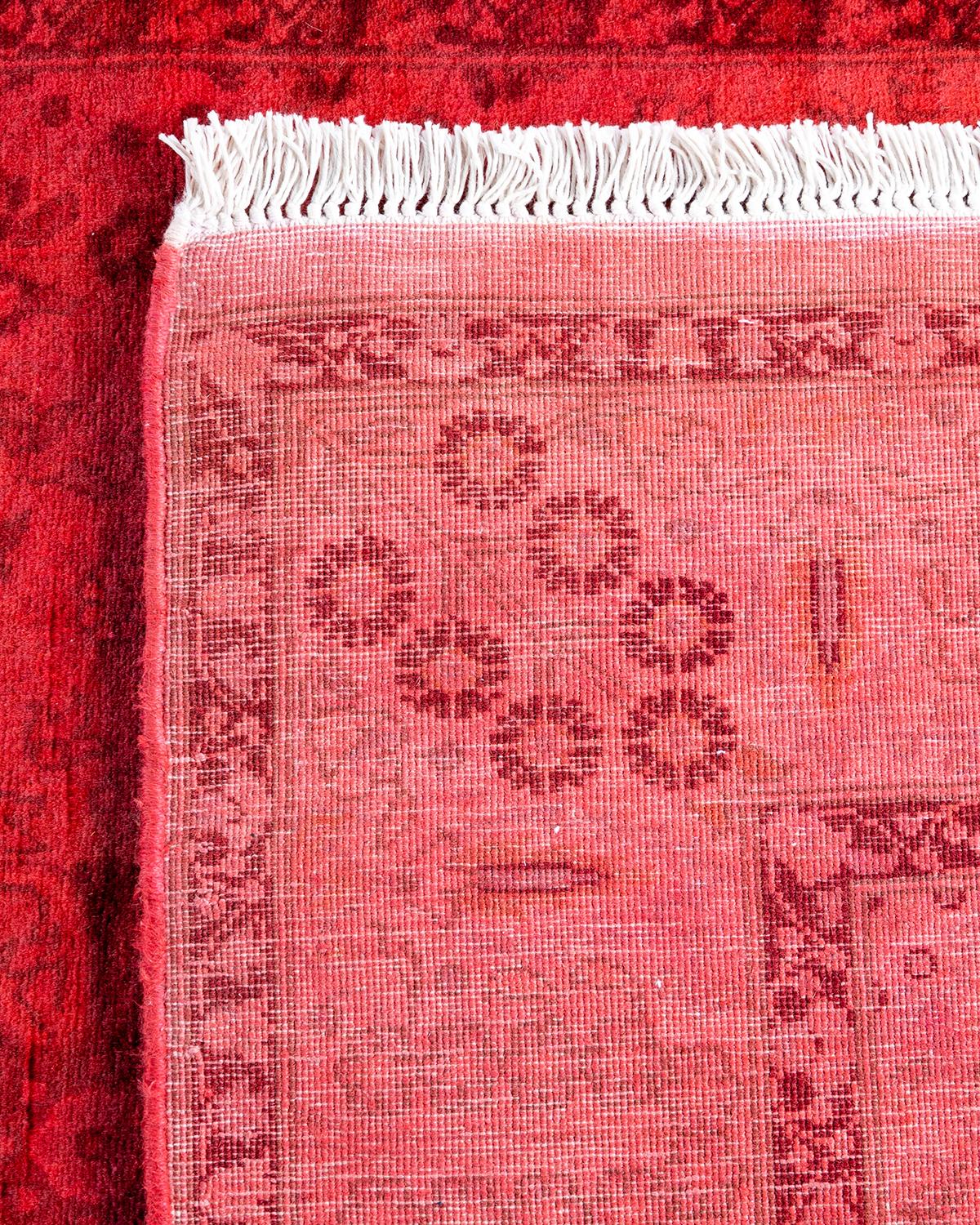 Contemporary Overdyed Hand Knotted Wool Pink Runner For Sale 1