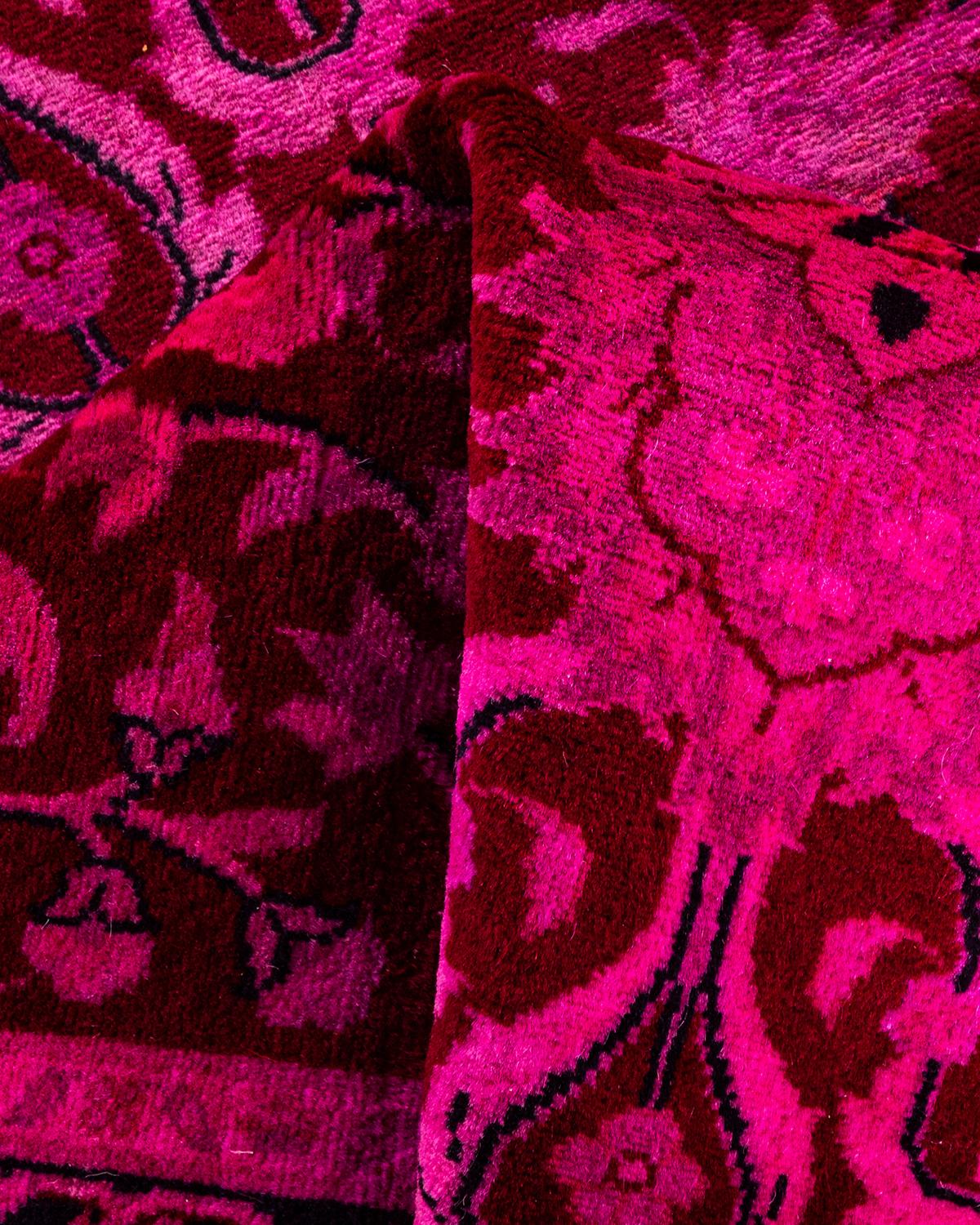 Contemporary Overdyed Hand Knotted Wool Pink Runner im Angebot 1