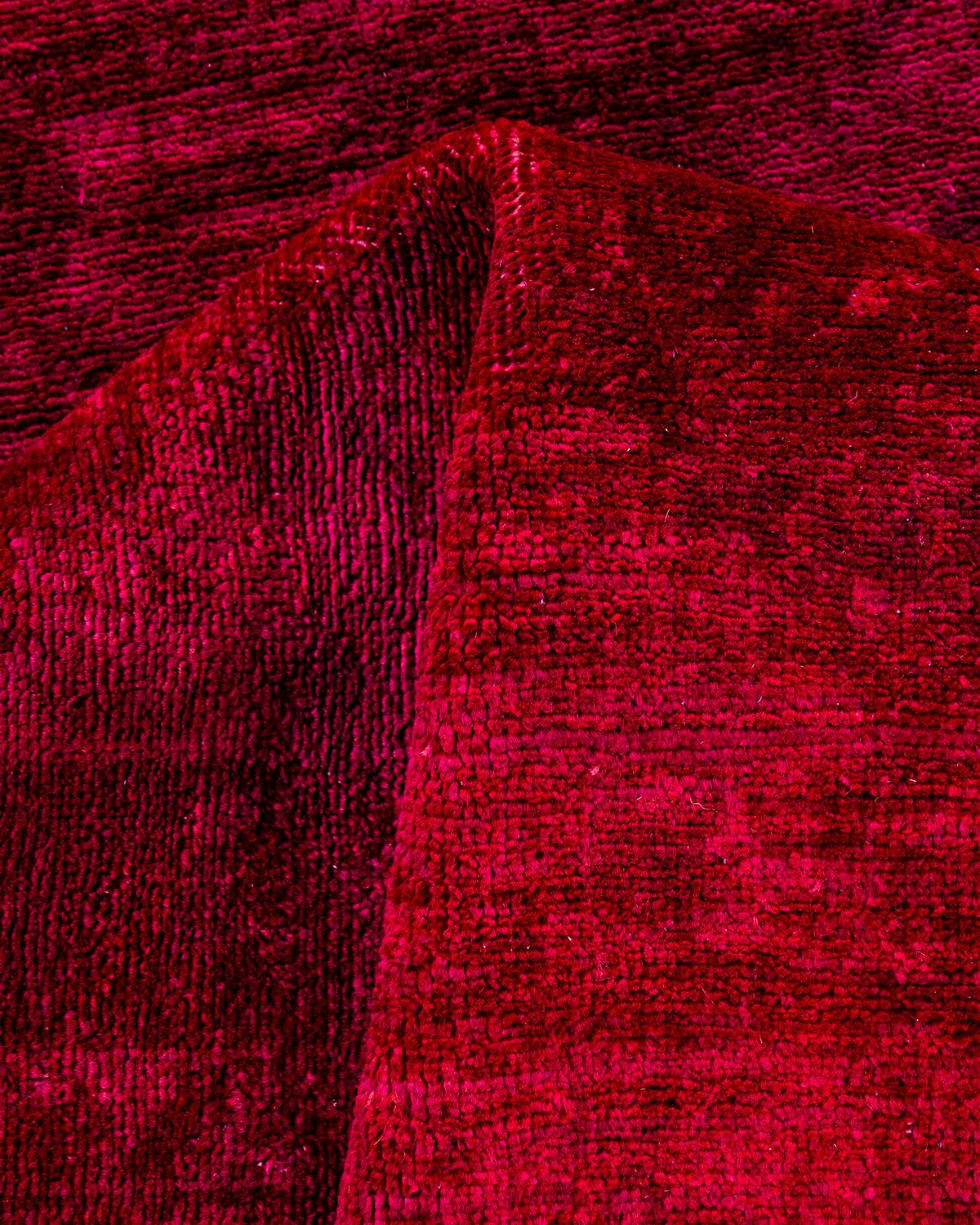 Contemporary Overdyed Hand Knotted Wool Pink Runner For Sale 3