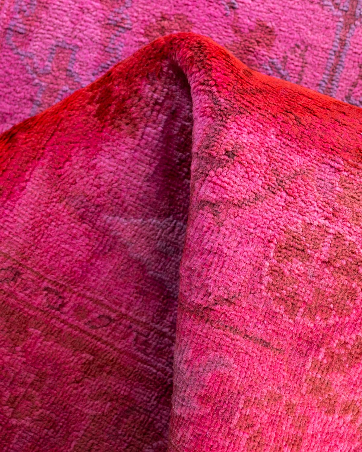 Contemporary Overdyed Hand Knotted Wool Pink Runner im Angebot 1