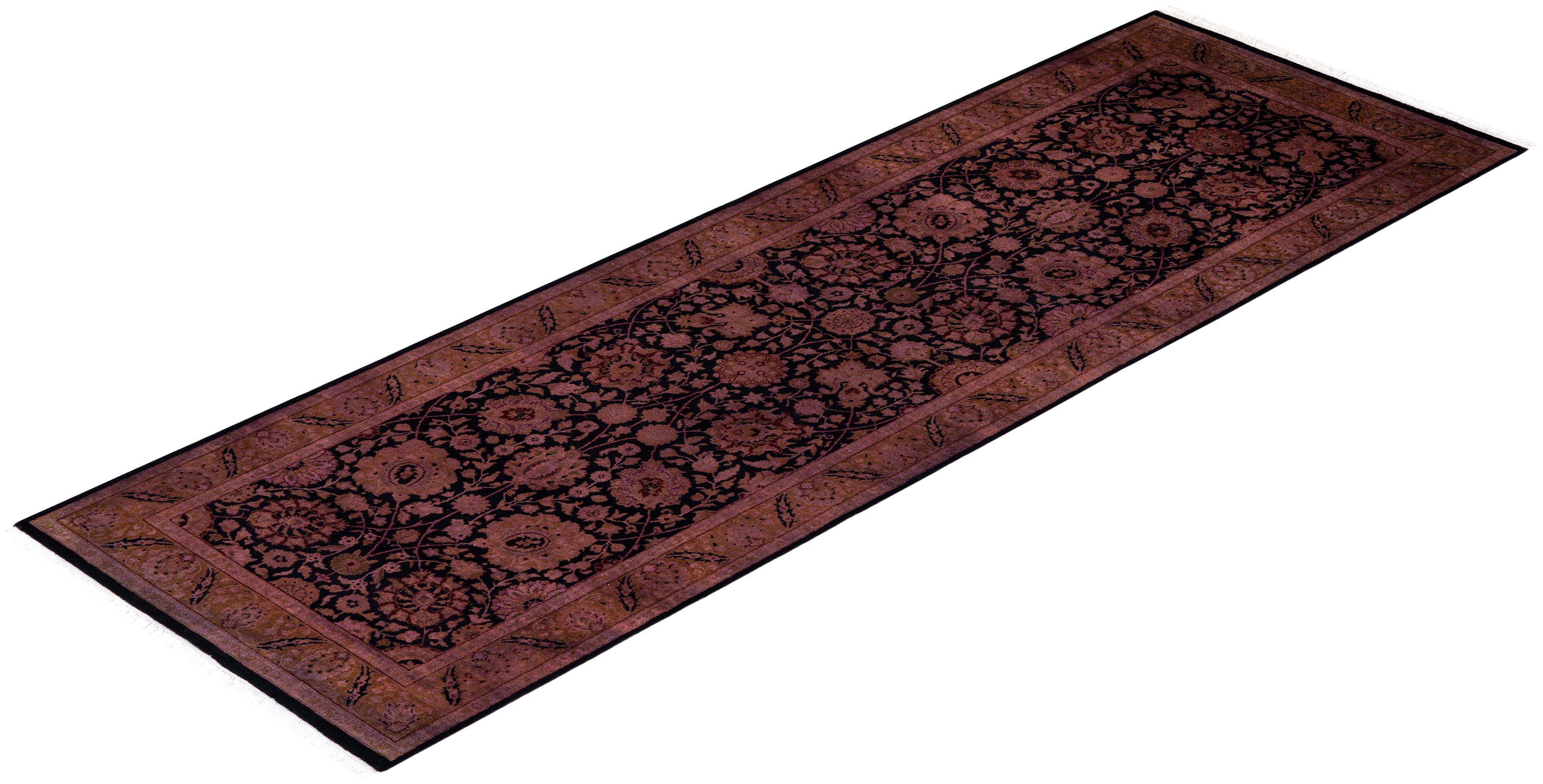 Contemporary Overdyed Hand Knotted Wool Pink Runner For Sale 4