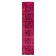 Contemporary Overdyed Hand Knotted Wool Pink Runner