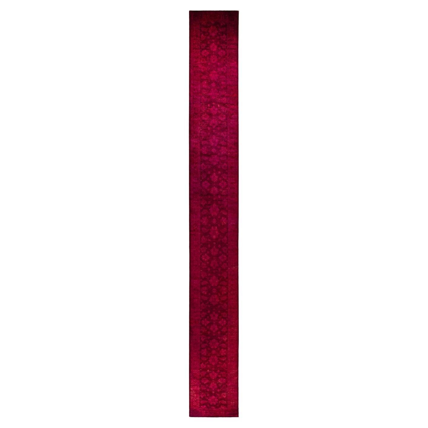 Contemporary Overdyed Hand Knotted Wool Pink Runner