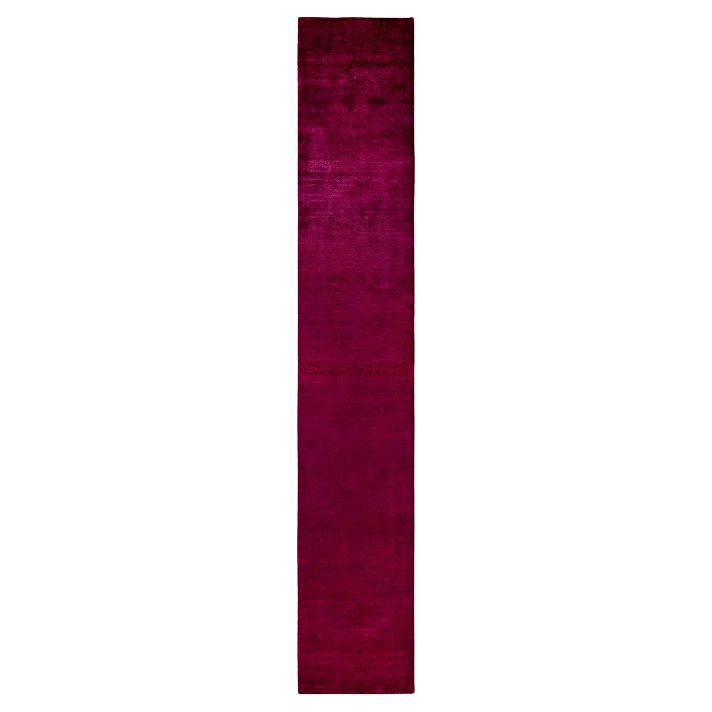 Contemporary Overdyed Hand Knotted Wool Pink Runner