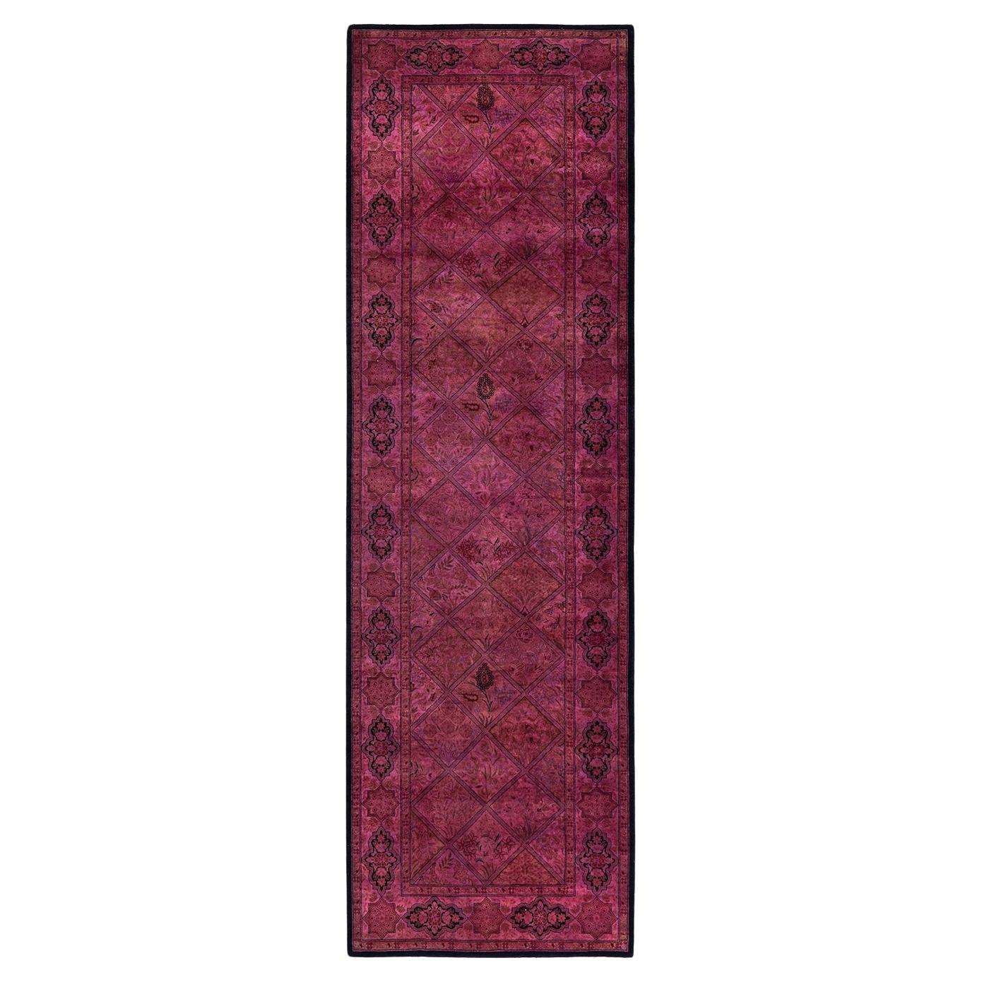 Contemporary Overdyed Hand Knotted Wool Pink Runner im Angebot