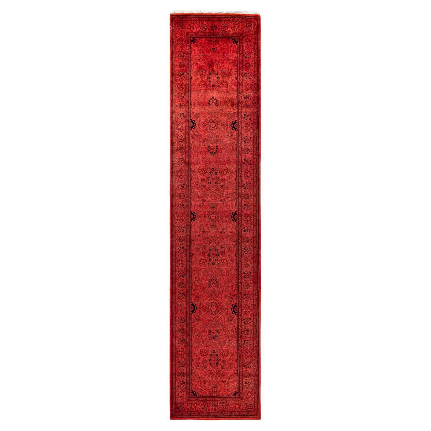 Contemporary Overdyed Hand Knotted Wool Pink Runner