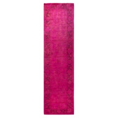 Contemporary Overdyed Hand Knotted Wool Pink Runner