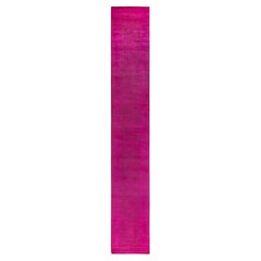 Contemporary Overdyed Hand Knotted Wool Pink Runner