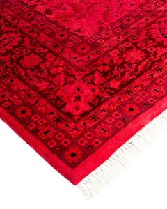 Contemporary Overdyed Hand Knotted Wool Pink Square Area Rug