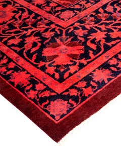 Contemporary Overdyed Hand Knotted Wool Pink Square Area Rug