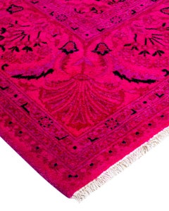 Contemporary Overdyed Hand Knotted Wool Pink Square Area Rug